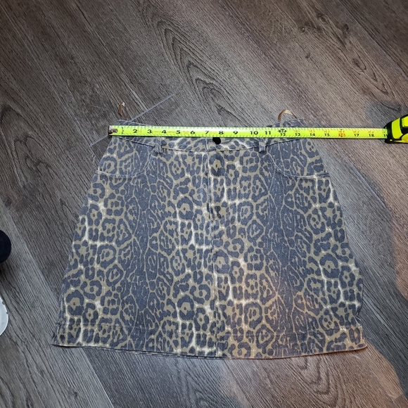 She+Sky Cognac Leopard Print Denim Mini Skirt - Picture 4 of 7